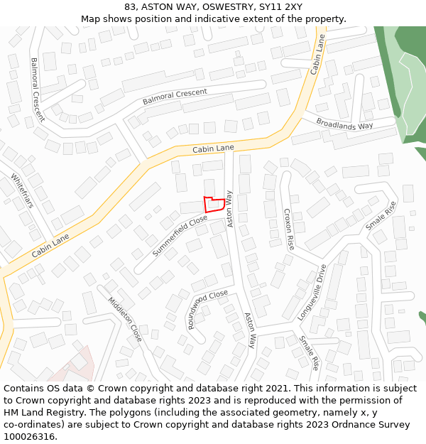 83, ASTON WAY, OSWESTRY, SY11 2XY: Location map and indicative extent of plot