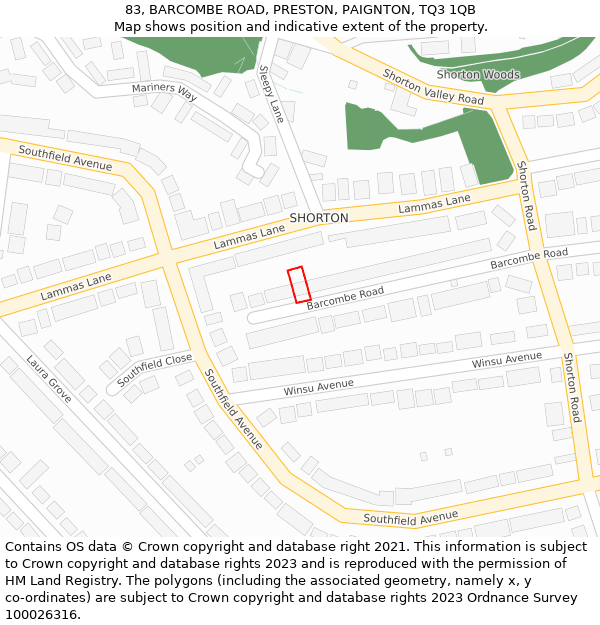 83, BARCOMBE ROAD, PRESTON, PAIGNTON, TQ3 1QB: Location map and indicative extent of plot