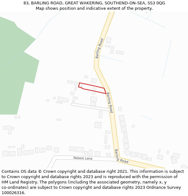 83, BARLING ROAD, GREAT WAKERING, SOUTHEND-ON-SEA, SS3 0QG: Location map and indicative extent of plot