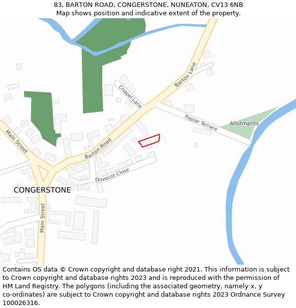 83, BARTON ROAD, CONGERSTONE, NUNEATON, CV13 6NB: Location map and indicative extent of plot