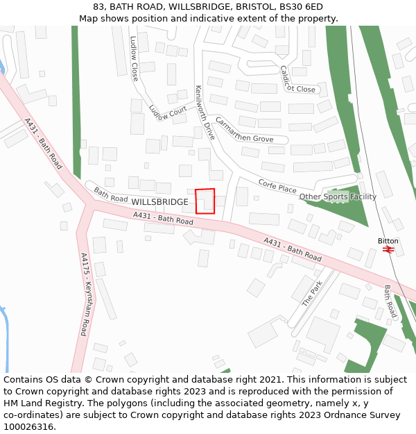 83, BATH ROAD, WILLSBRIDGE, BRISTOL, BS30 6ED: Location map and indicative extent of plot