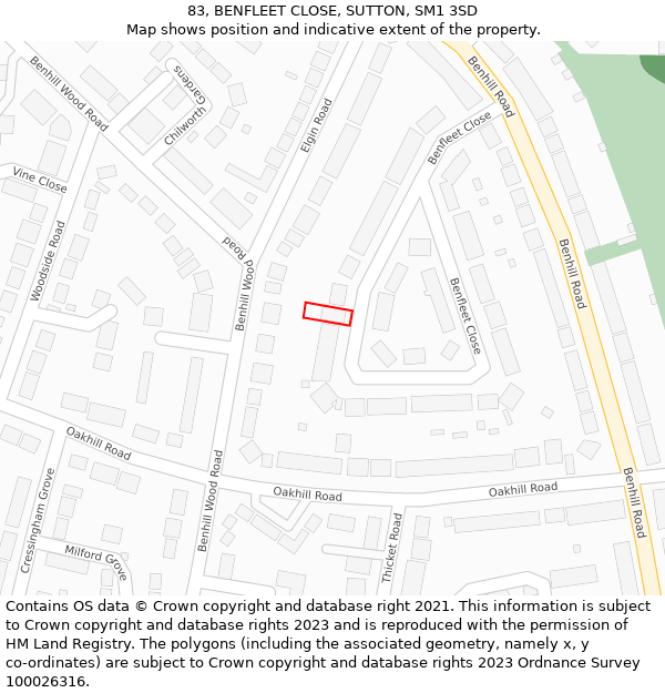 83, BENFLEET CLOSE, SUTTON, SM1 3SD: Location map and indicative extent of plot