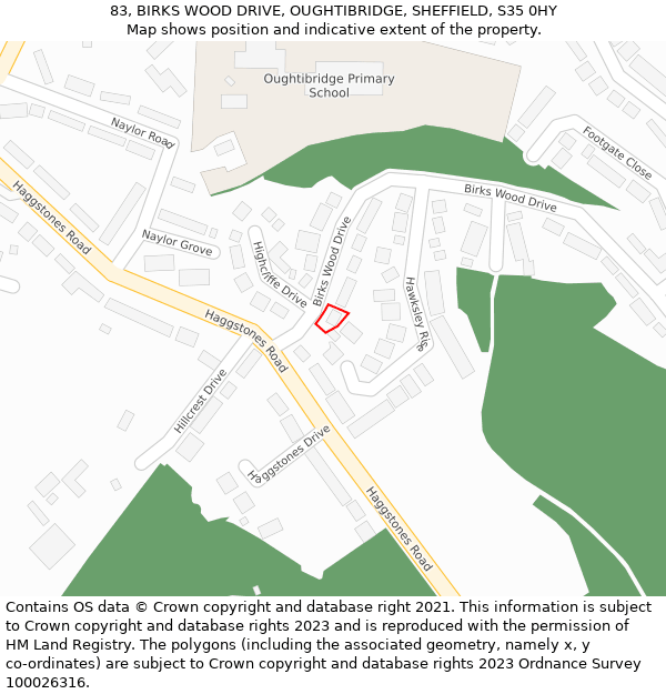 83, BIRKS WOOD DRIVE, OUGHTIBRIDGE, SHEFFIELD, S35 0HY: Location map and indicative extent of plot