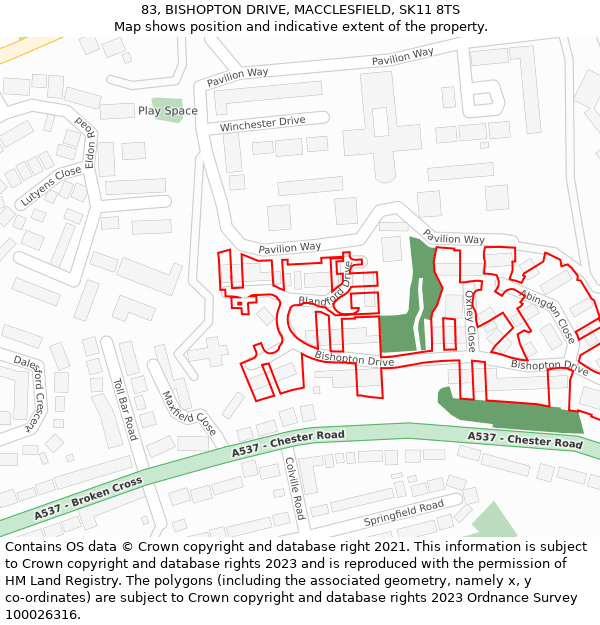 83, BISHOPTON DRIVE, MACCLESFIELD, SK11 8TS: Location map and indicative extent of plot