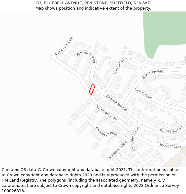 83, BLUEBELL AVENUE, PENISTONE, SHEFFIELD, S36 6AF: Location map and indicative extent of plot