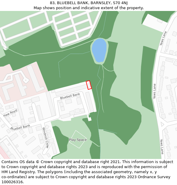 83, BLUEBELL BANK, BARNSLEY, S70 4NJ: Location map and indicative extent of plot