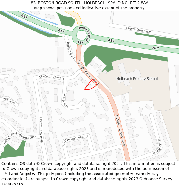 83, BOSTON ROAD SOUTH, HOLBEACH, SPALDING, PE12 8AA: Location map and indicative extent of plot