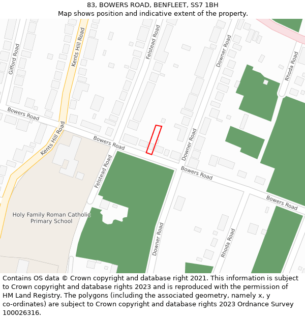 83, BOWERS ROAD, BENFLEET, SS7 1BH: Location map and indicative extent of plot