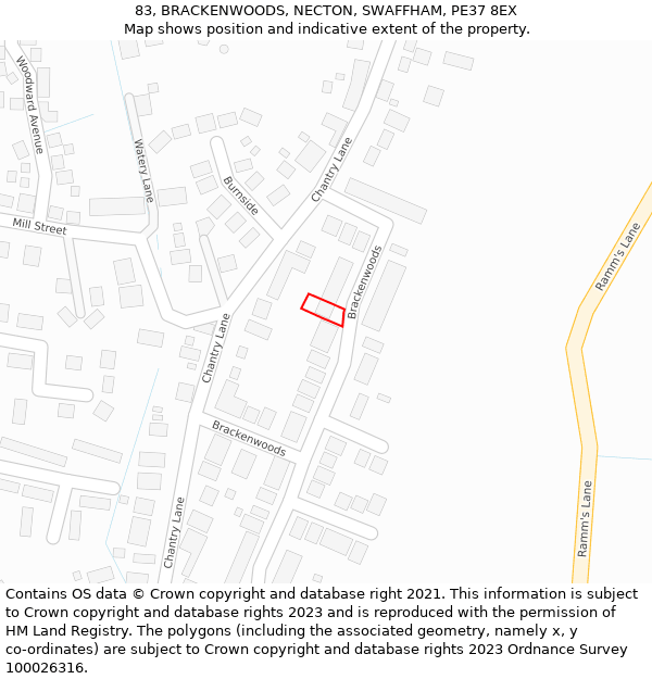 83, BRACKENWOODS, NECTON, SWAFFHAM, PE37 8EX: Location map and indicative extent of plot