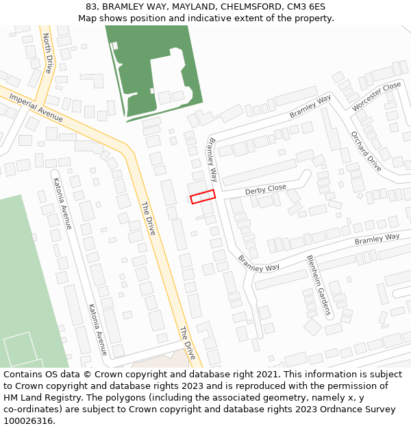 83, BRAMLEY WAY, MAYLAND, CHELMSFORD, CM3 6ES: Location map and indicative extent of plot