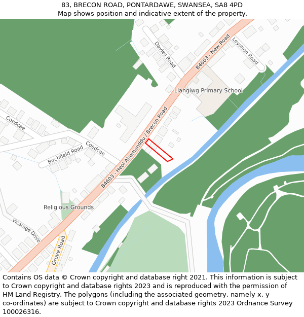 83, BRECON ROAD, PONTARDAWE, SWANSEA, SA8 4PD: Location map and indicative extent of plot