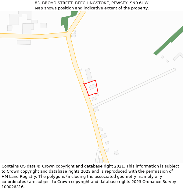 83, BROAD STREET, BEECHINGSTOKE, PEWSEY, SN9 6HW: Location map and indicative extent of plot