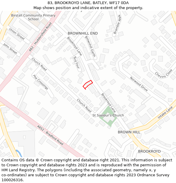 83, BROOKROYD LANE, BATLEY, WF17 0DA: Location map and indicative extent of plot