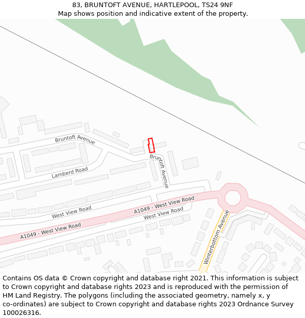 83, BRUNTOFT AVENUE, HARTLEPOOL, TS24 9NF: Location map and indicative extent of plot