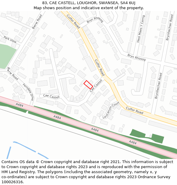 83, CAE CASTELL, LOUGHOR, SWANSEA, SA4 6UJ: Location map and indicative extent of plot