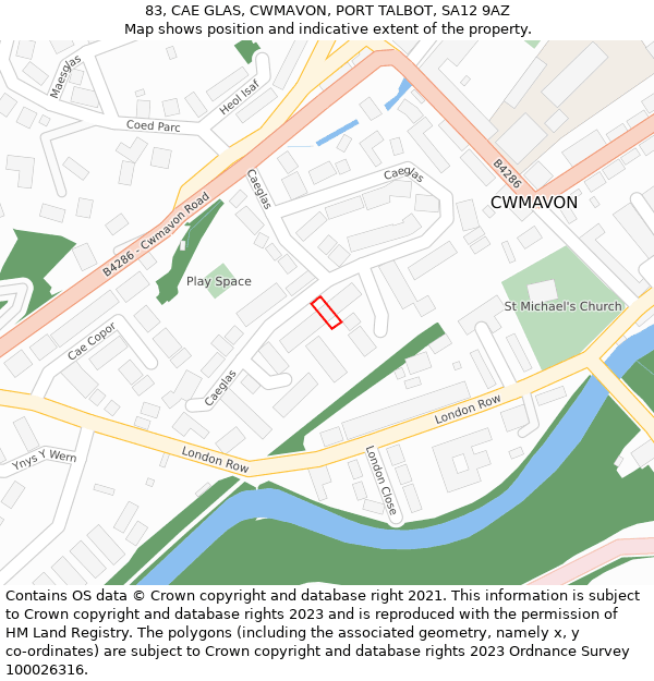 83, CAE GLAS, CWMAVON, PORT TALBOT, SA12 9AZ: Location map and indicative extent of plot