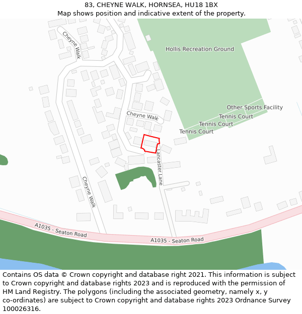 83, CHEYNE WALK, HORNSEA, HU18 1BX: Location map and indicative extent of plot