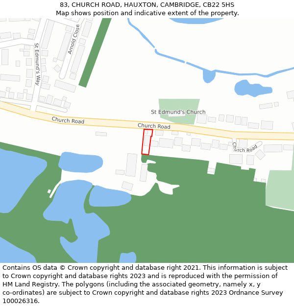 83, CHURCH ROAD, HAUXTON, CAMBRIDGE, CB22 5HS: Location map and indicative extent of plot