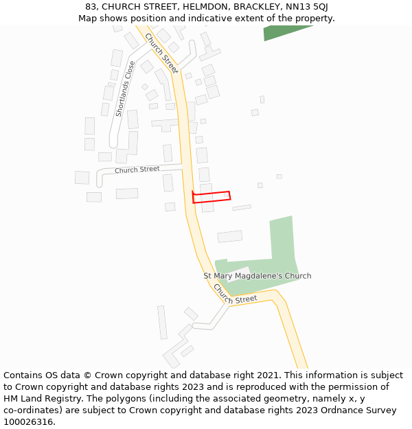 83, CHURCH STREET, HELMDON, BRACKLEY, NN13 5QJ: Location map and indicative extent of plot