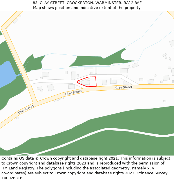 83, CLAY STREET, CROCKERTON, WARMINSTER, BA12 8AF: Location map and indicative extent of plot