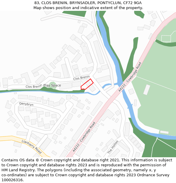 83, CLOS BRENIN, BRYNSADLER, PONTYCLUN, CF72 9GA: Location map and indicative extent of plot