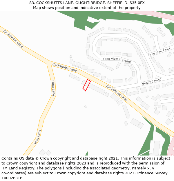 83, COCKSHUTTS LANE, OUGHTIBRIDGE, SHEFFIELD, S35 0FX: Location map and indicative extent of plot