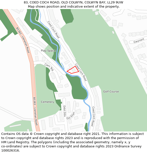 83, COED COCH ROAD, OLD COLWYN, COLWYN BAY, LL29 9UW: Location map and indicative extent of plot