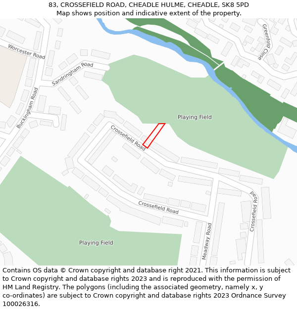 83, CROSSEFIELD ROAD, CHEADLE HULME, CHEADLE, SK8 5PD: Location map and indicative extent of plot