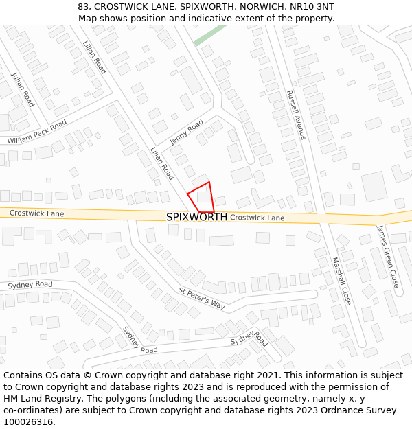 83, CROSTWICK LANE, SPIXWORTH, NORWICH, NR10 3NT: Location map and indicative extent of plot