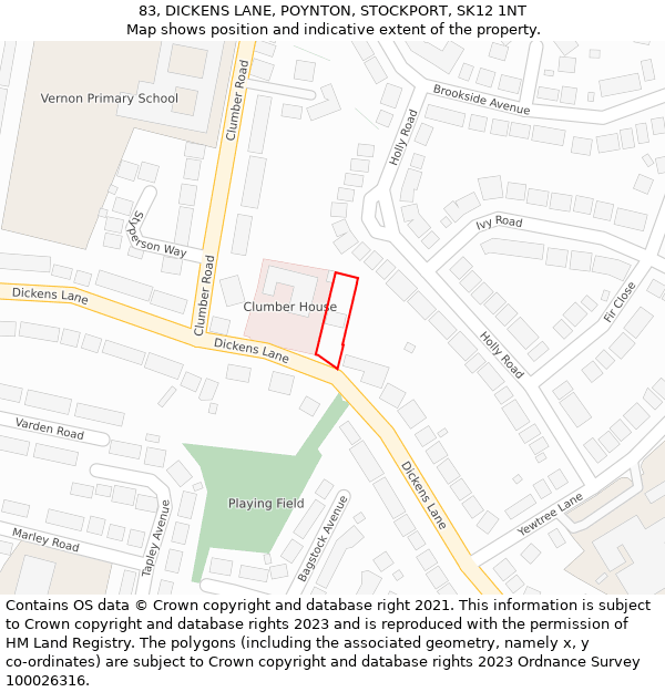 83, DICKENS LANE, POYNTON, STOCKPORT, SK12 1NT: Location map and indicative extent of plot