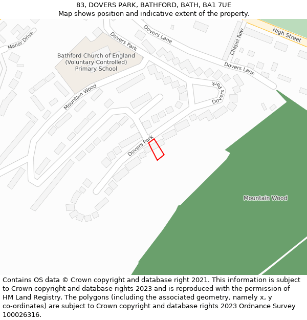 83, DOVERS PARK, BATHFORD, BATH, BA1 7UE: Location map and indicative extent of plot