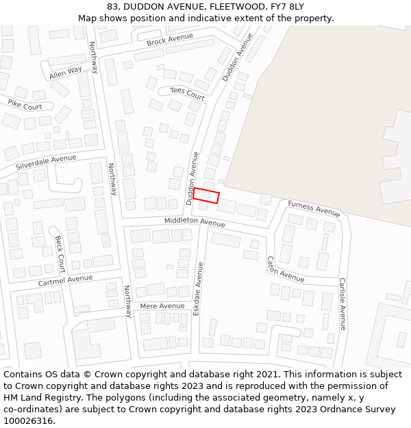 83, DUDDON AVENUE, FLEETWOOD, FY7 8LY: Location map and indicative extent of plot