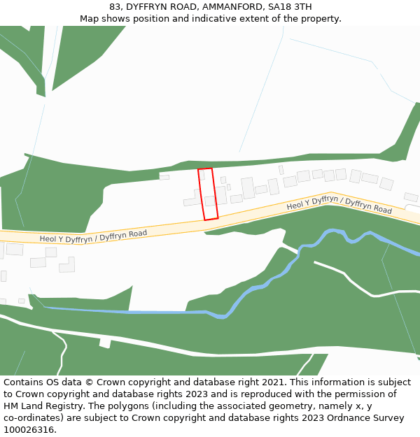 83, DYFFRYN ROAD, AMMANFORD, SA18 3TH: Location map and indicative extent of plot