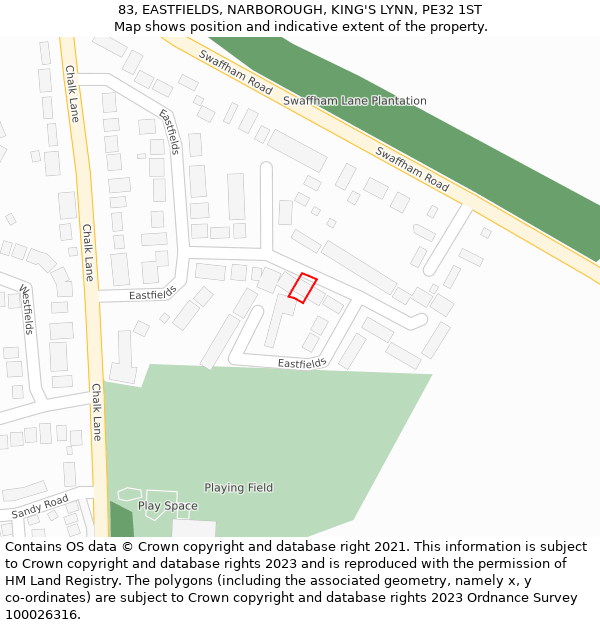 83, EASTFIELDS, NARBOROUGH, KING'S LYNN, PE32 1ST: Location map and indicative extent of plot