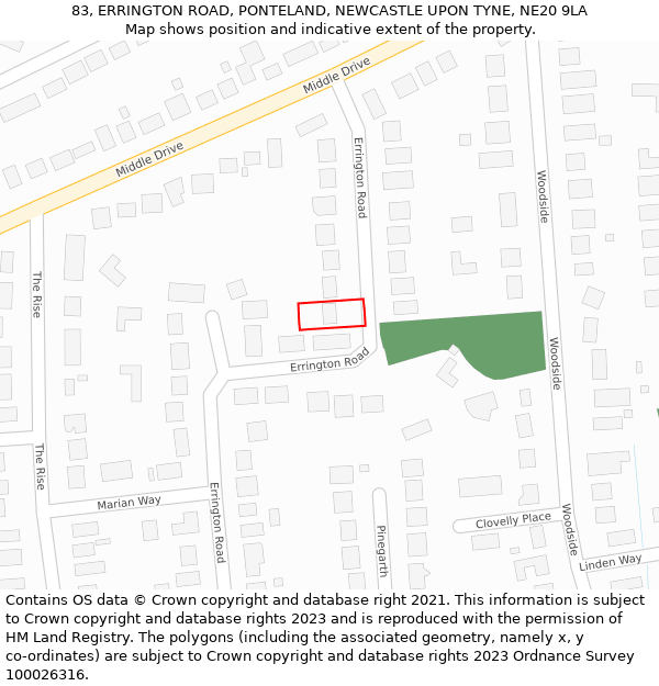 83, ERRINGTON ROAD, PONTELAND, NEWCASTLE UPON TYNE, NE20 9LA: Location map and indicative extent of plot