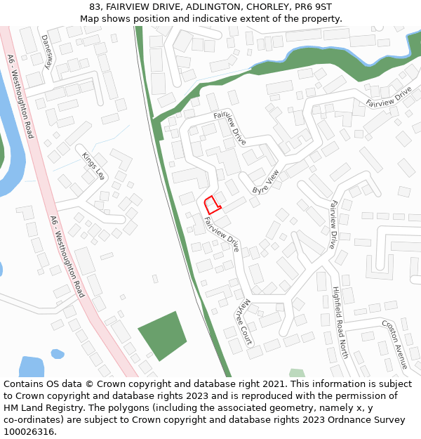 83, FAIRVIEW DRIVE, ADLINGTON, CHORLEY, PR6 9ST: Location map and indicative extent of plot
