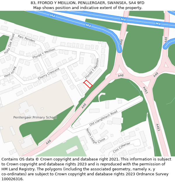 83, FFORDD Y MEILLION, PENLLERGAER, SWANSEA, SA4 9FD: Location map and indicative extent of plot