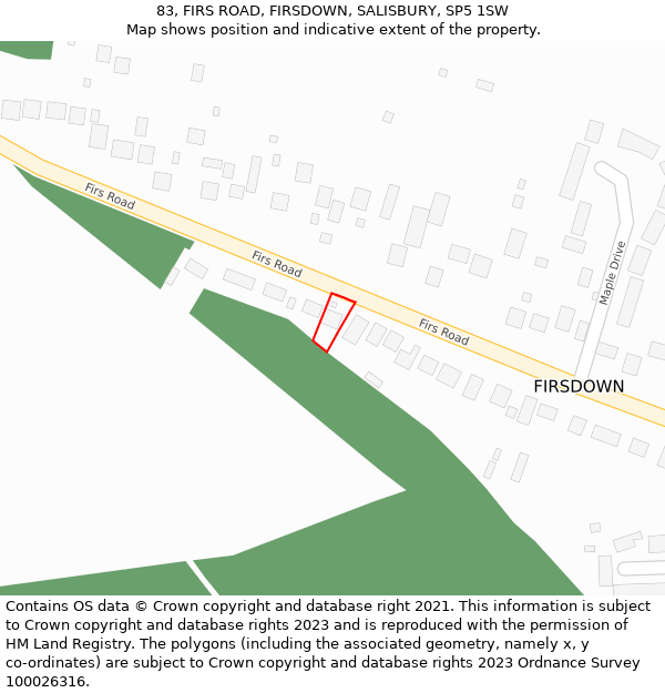 83, FIRS ROAD, FIRSDOWN, SALISBURY, SP5 1SW: Location map and indicative extent of plot