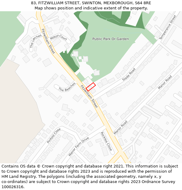 83, FITZWILLIAM STREET, SWINTON, MEXBOROUGH, S64 8RE: Location map and indicative extent of plot