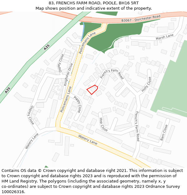 83, FRENCHS FARM ROAD, POOLE, BH16 5RT: Location map and indicative extent of plot