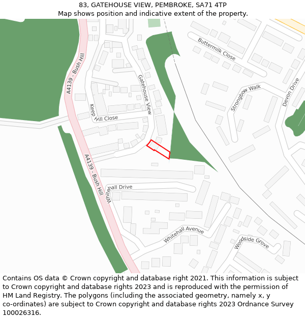 83, GATEHOUSE VIEW, PEMBROKE, SA71 4TP: Location map and indicative extent of plot