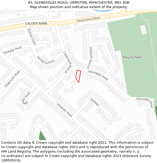 83, GLENEAGLES ROAD, URMSTON, MANCHESTER, M41 8SB: Location map and indicative extent of plot