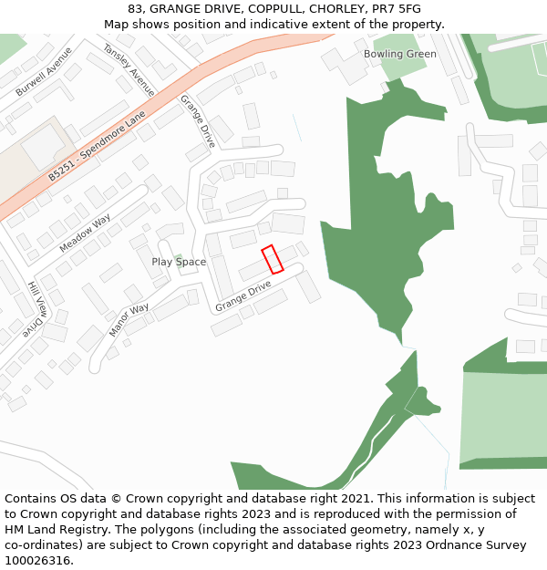 83, GRANGE DRIVE, COPPULL, CHORLEY, PR7 5FG: Location map and indicative extent of plot