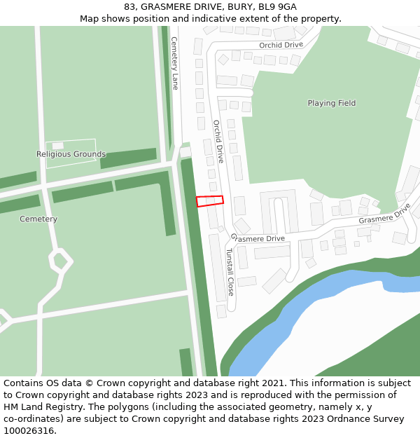 83, GRASMERE DRIVE, BURY, BL9 9GA: Location map and indicative extent of plot