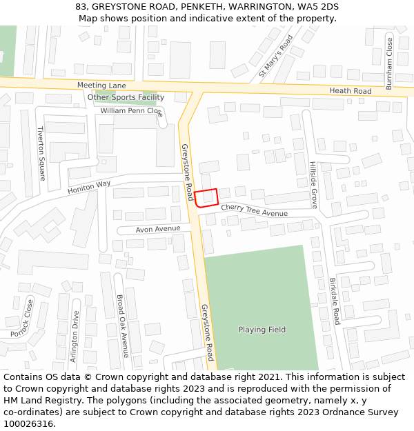 83, GREYSTONE ROAD, PENKETH, WARRINGTON, WA5 2DS: Location map and indicative extent of plot