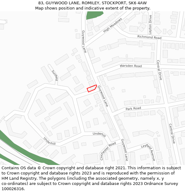 83, GUYWOOD LANE, ROMILEY, STOCKPORT, SK6 4AW: Location map and indicative extent of plot