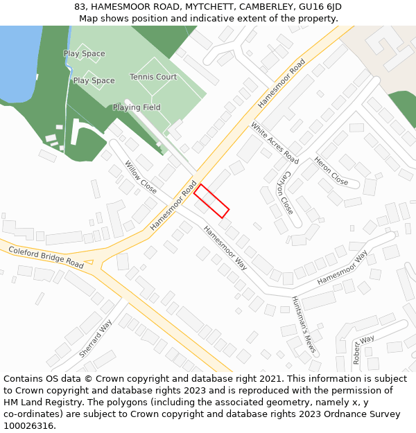 83, HAMESMOOR ROAD, MYTCHETT, CAMBERLEY, GU16 6JD: Location map and indicative extent of plot