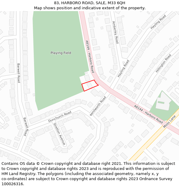 83, HARBORO ROAD, SALE, M33 6QH: Location map and indicative extent of plot