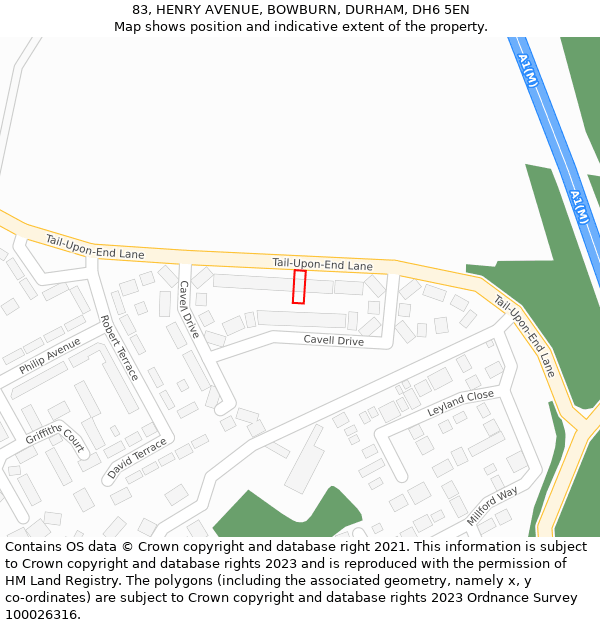 83, HENRY AVENUE, BOWBURN, DURHAM, DH6 5EN: Location map and indicative extent of plot