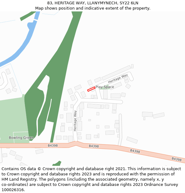 83, HERITAGE WAY, LLANYMYNECH, SY22 6LN: Location map and indicative extent of plot